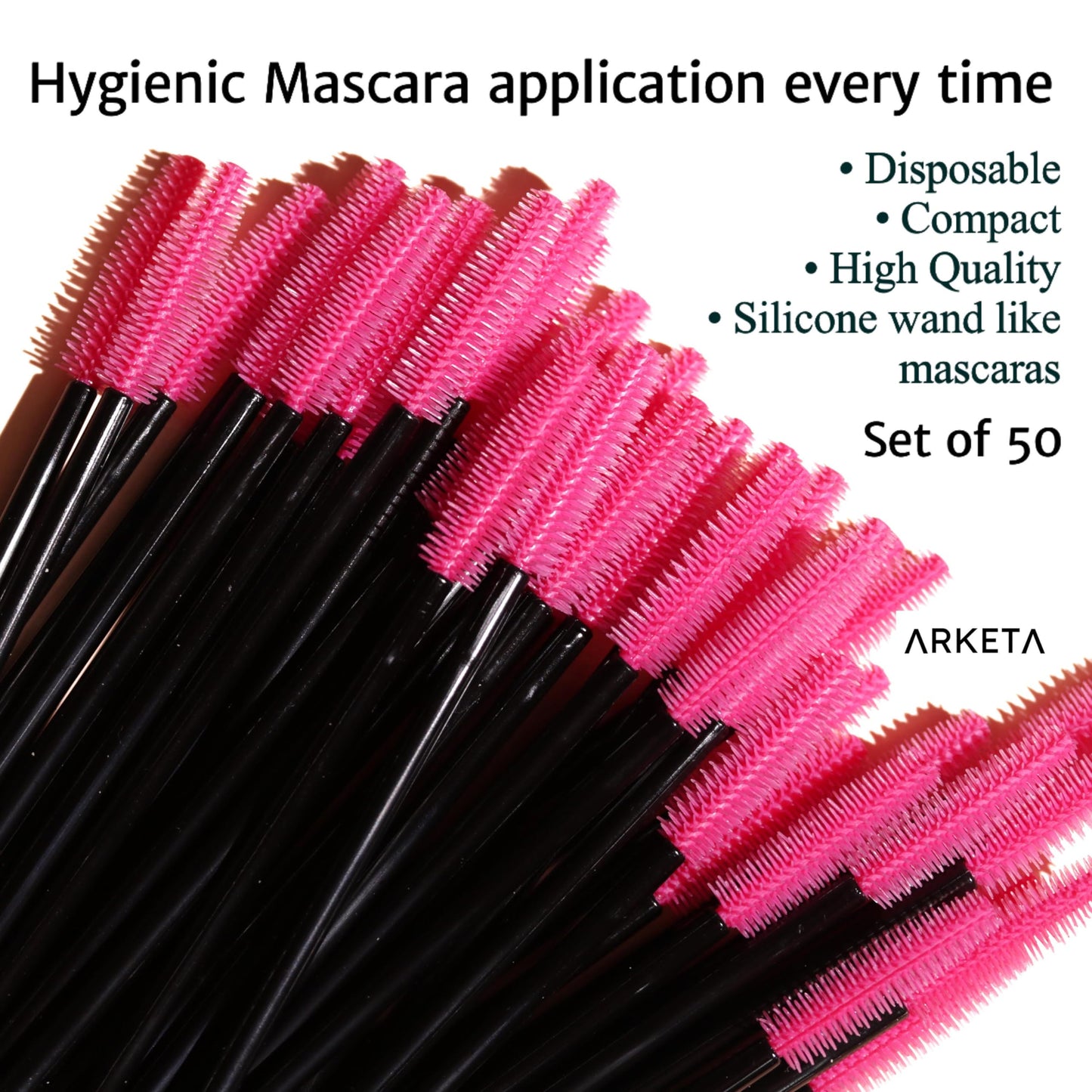 Arketa Cosmetics Disposable Silicone Mascara Brushes, Pack of 50, Hygienic Makeup Wands