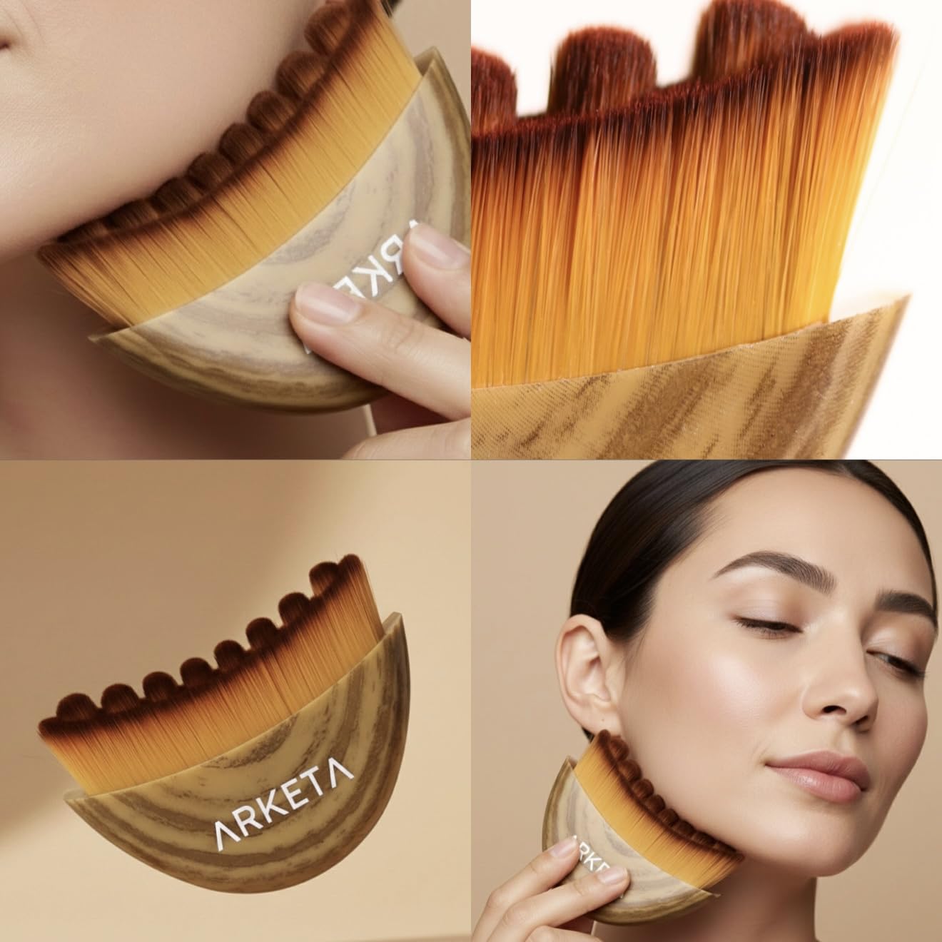 Arketa Face Lymphatic Drainage Brush | De-Puffing Gua Sha Facial Massage Tool for Jawline, Cheeks & Neck | Sculpting, Body Contouring & Lifted skin