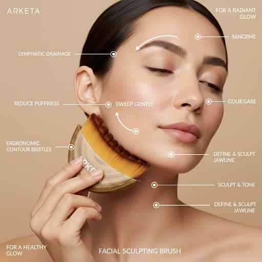 Arketa Face Lymphatic Drainage Brush | De-Puffing Gua Sha Facial Massage Tool for Jawline, Cheeks & Neck | Sculpting, Body Contouring & Lifted skin