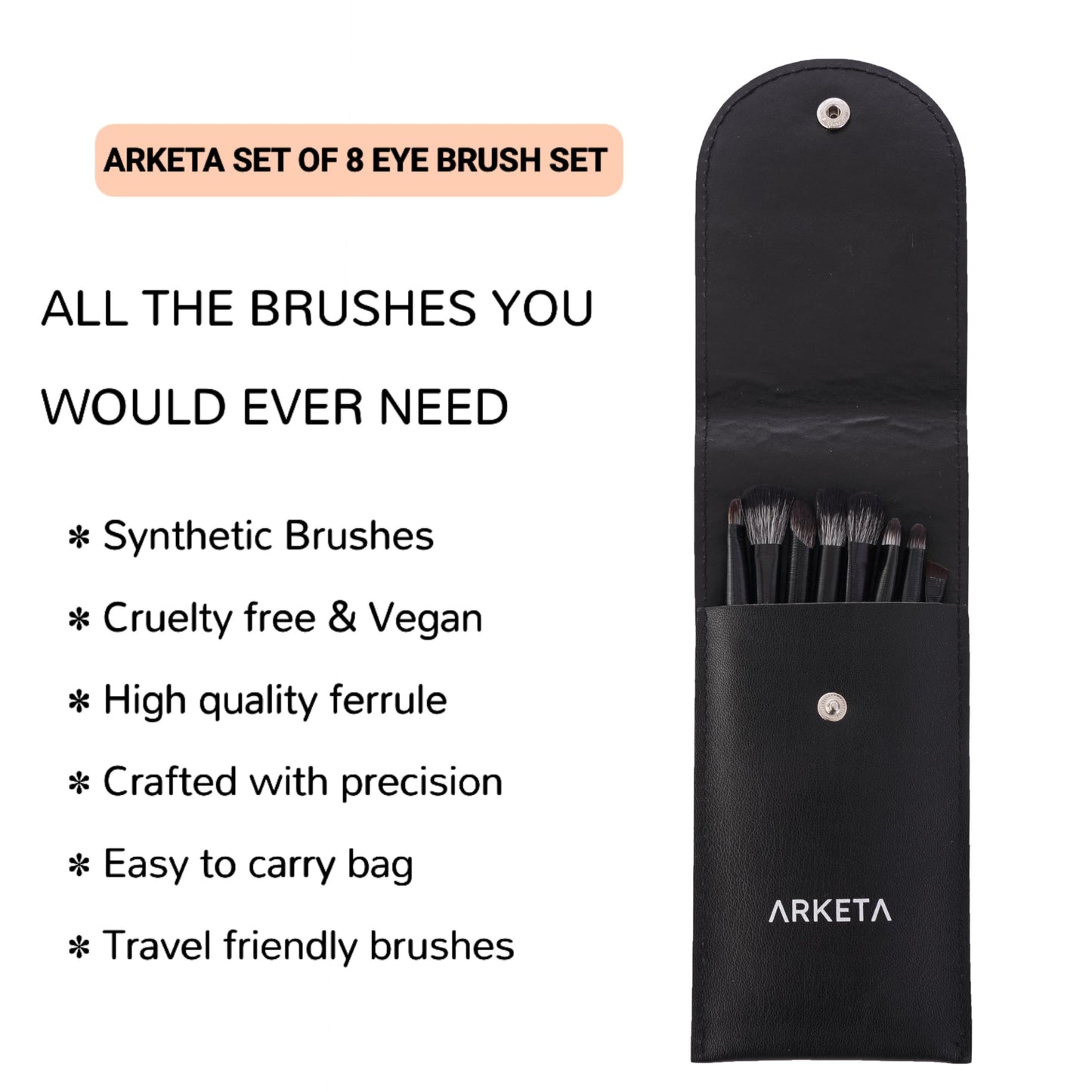 Arketa Cosmetics Eye Makeup Brush Set, 8 Pcs, Black