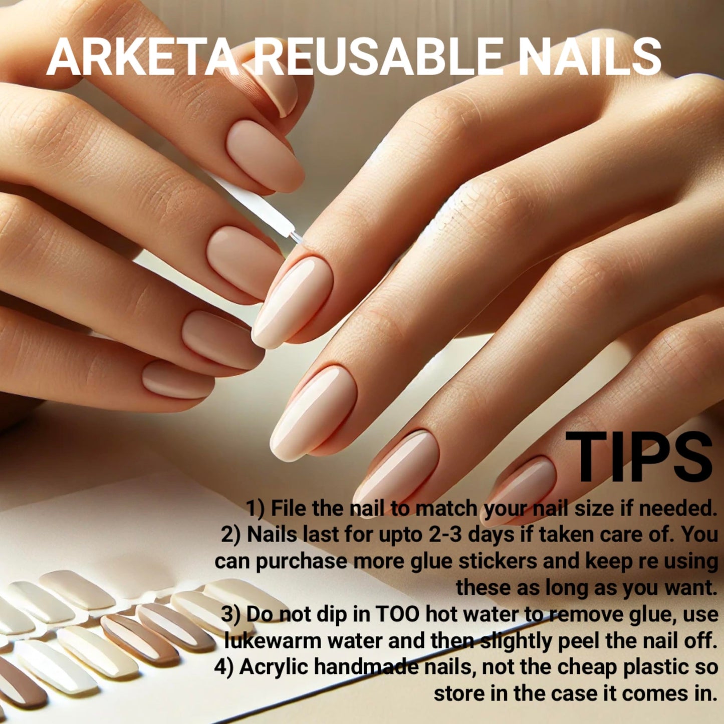 Arketa Cosmetics Premium Reusable Press-On Nails With Application Kit - Effortless Elegance, Redefined